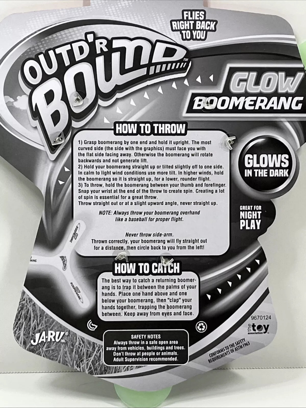 Boomerang Glow in the Dark Outdoor Fun Y 3 Wing