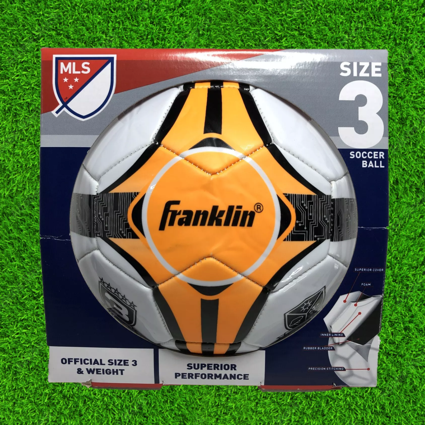 Franklin Soccer Ball Size 3 MLS All Weather Orange White Black