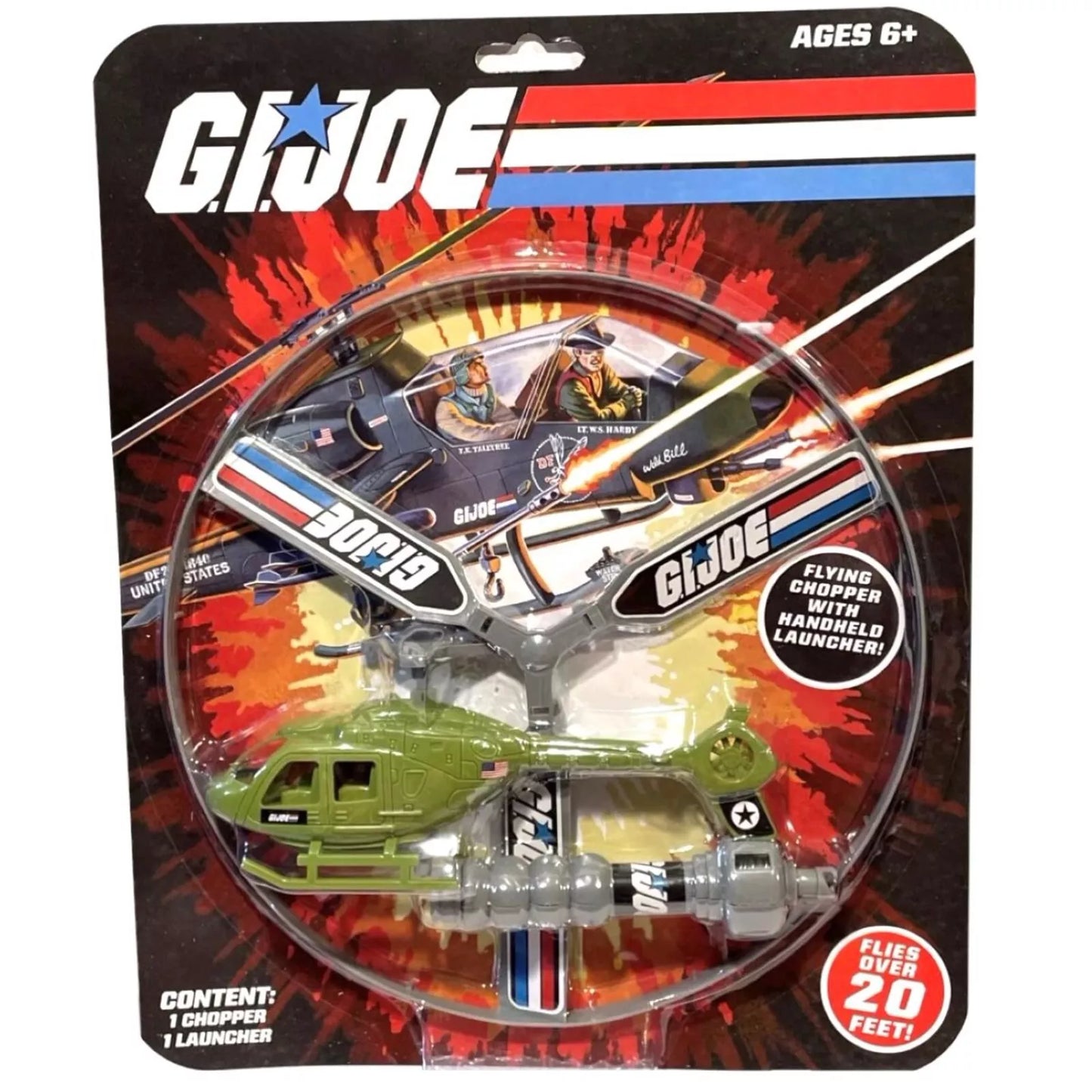 GI Joe Chopper with Handheld Pull String Launcher Helicopter Flies Over 20ft