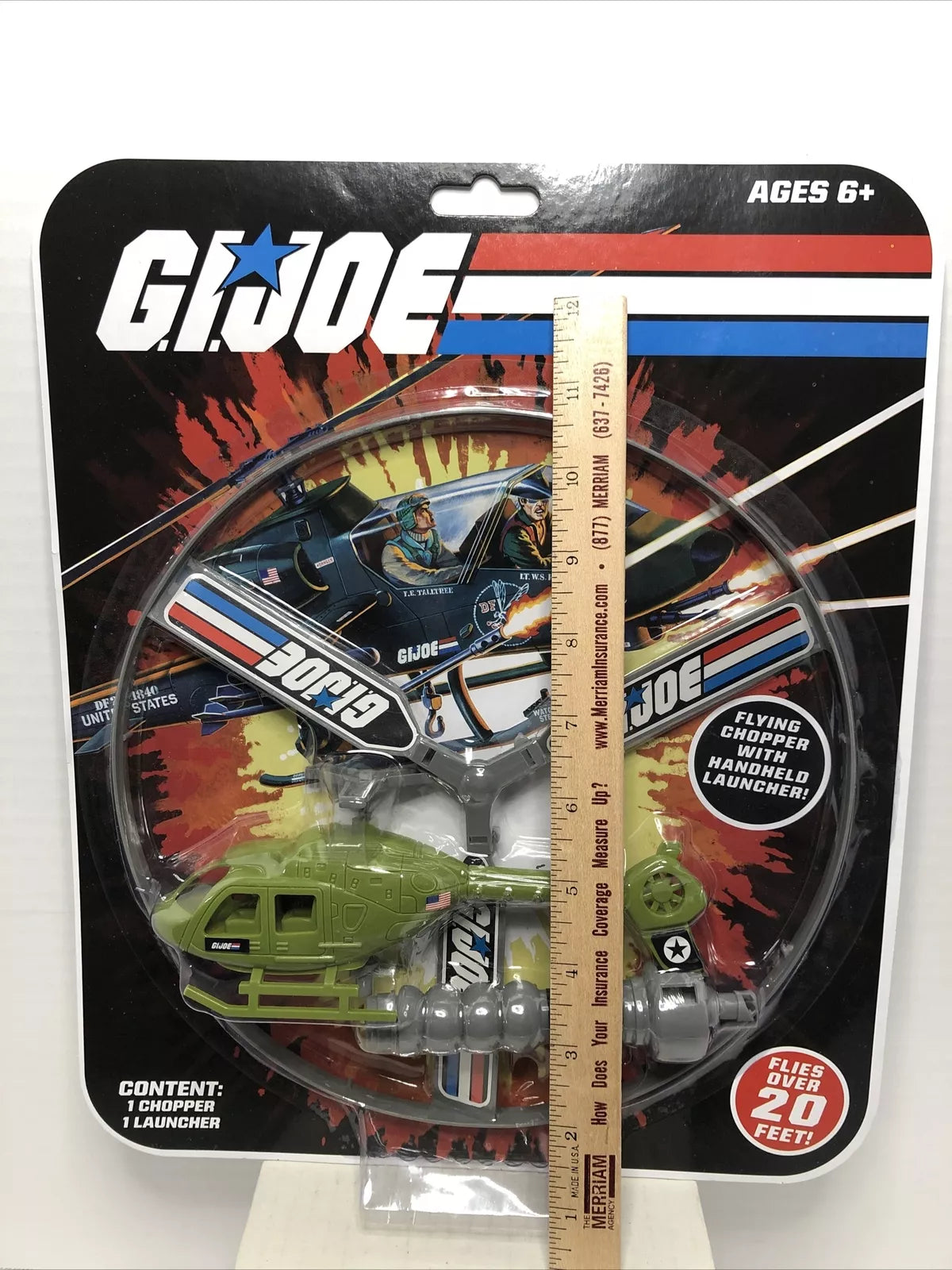 GI Joe Chopper with Handheld Pull String Launcher Helicopter Flies Over 20ft