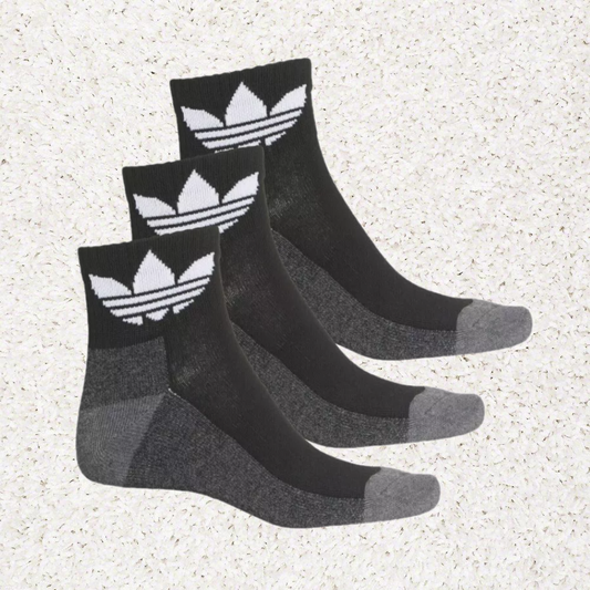 Adidas Men's Quarter Socks Black Charcoal White Logo 3 Pair Pack