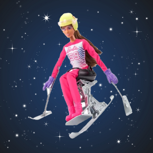 Barbie Doll Para Alpine Skier with Helmet Gloves Poles Sit Ski Trophy