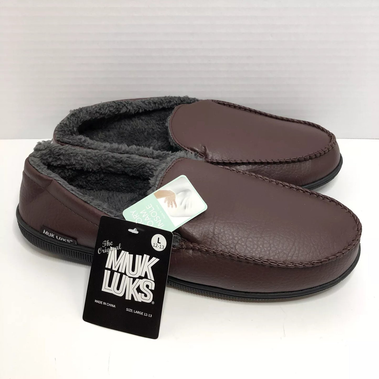Muk Luks Men's Moccasin Slippers Brown Faux Leather