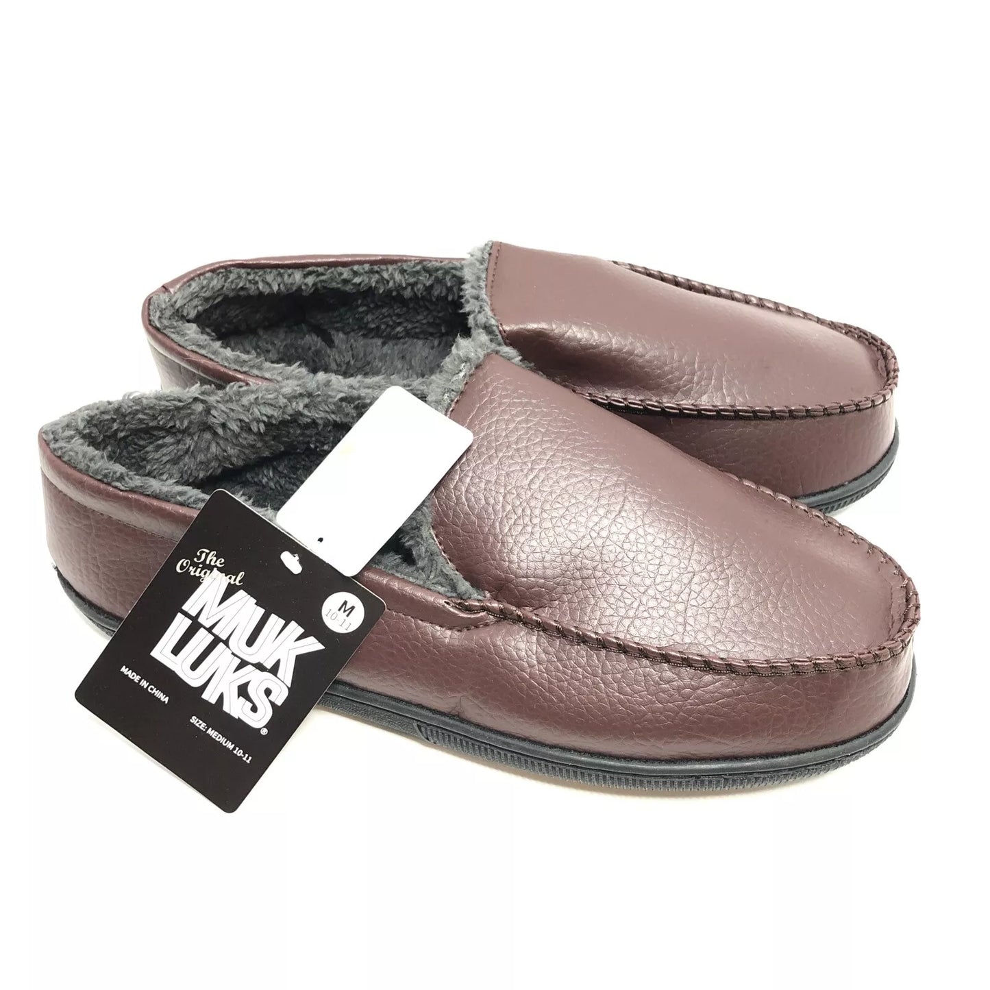Muk Luks Men's Moccasin Slippers Brown Faux Leather