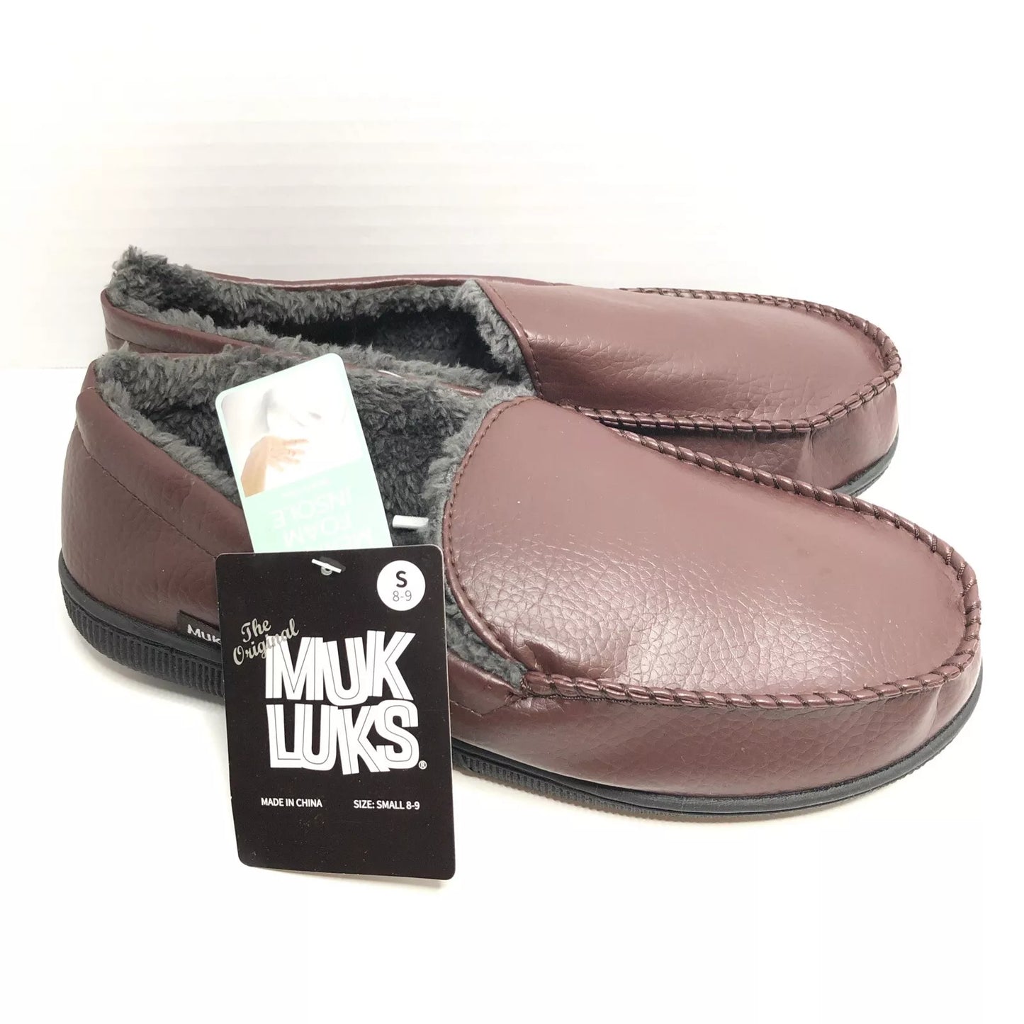 Muk Luks Men's Moccasin Slippers Brown Faux Leather