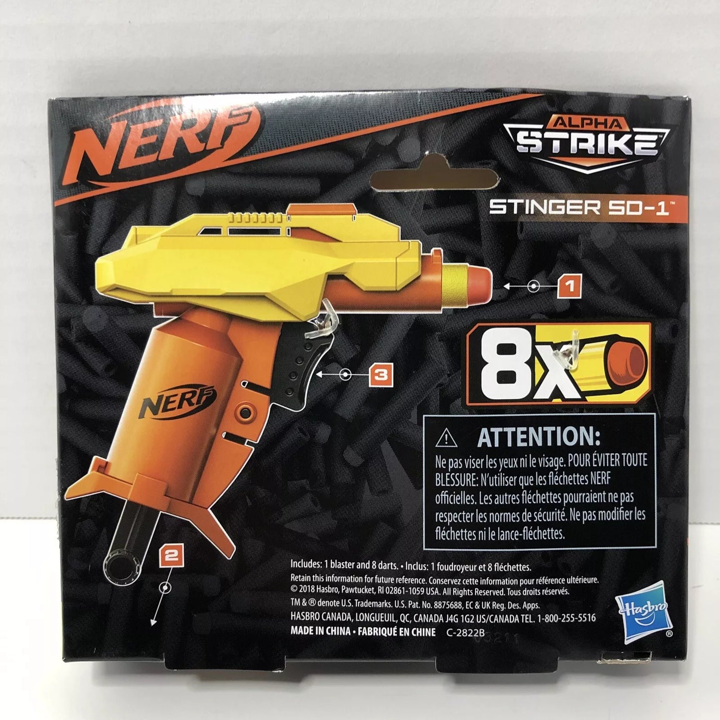 NERF Blaster Gun Alpha Strike Stinger SD1 Includes 8 Darts