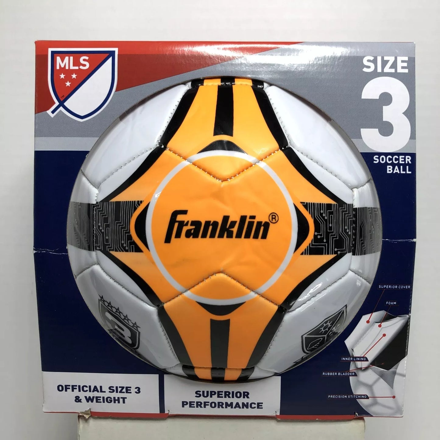 Franklin Soccer Ball Size 3 MLS All Weather Orange White Black