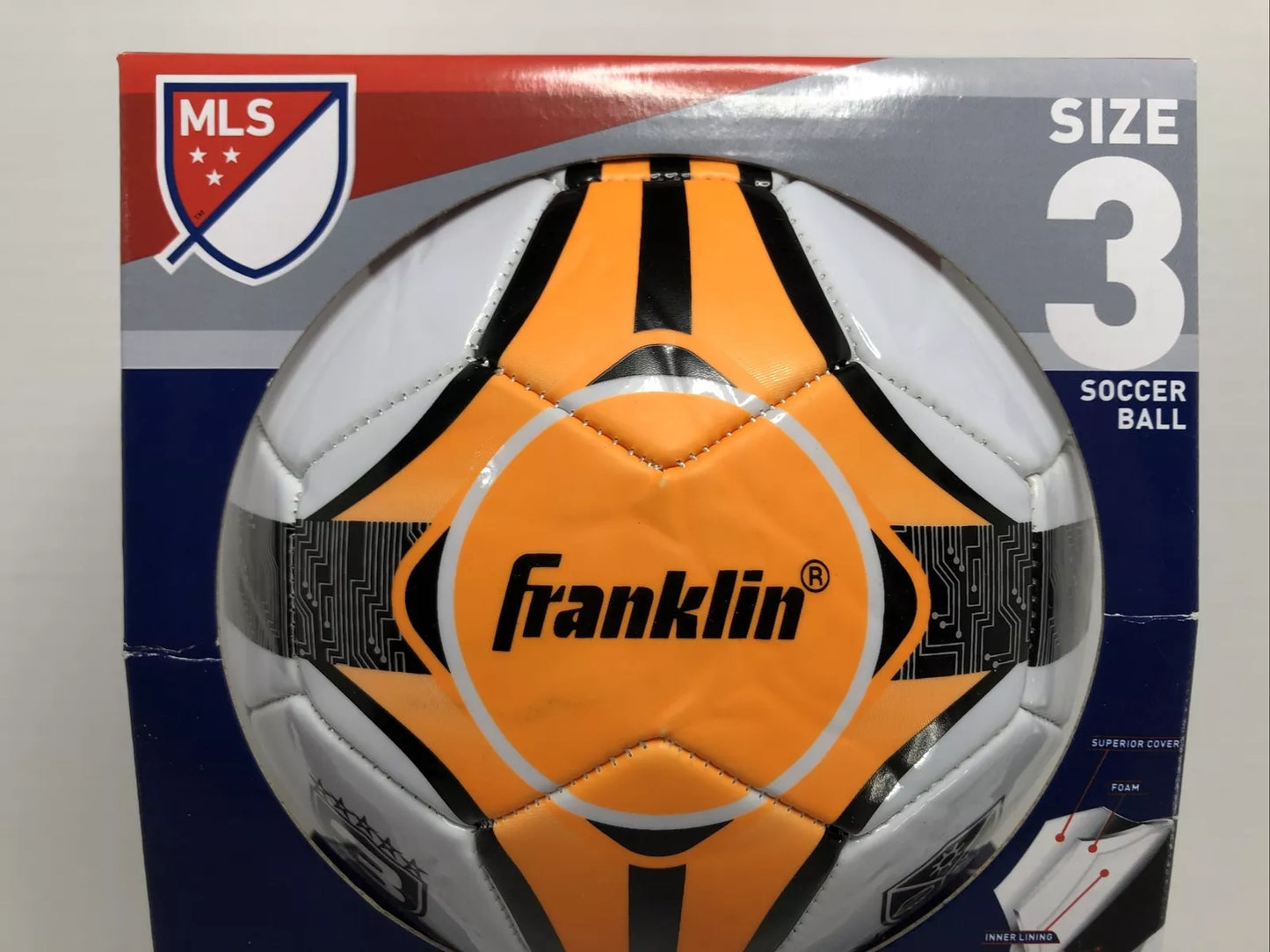 Franklin Soccer Ball Size 3 MLS All Weather Orange White Black