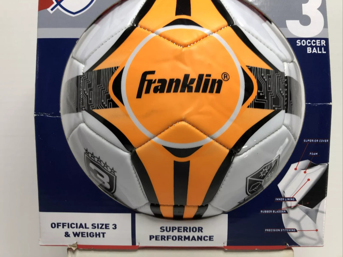 Franklin Soccer Ball Size 3 MLS All Weather Orange White Black