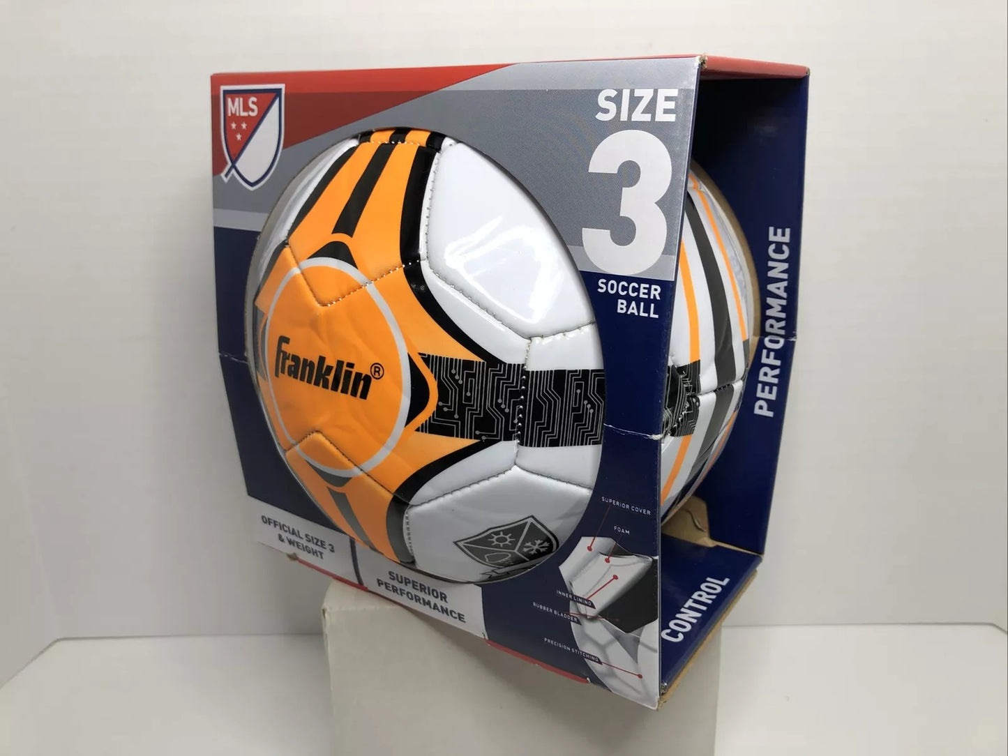 Franklin Soccer Ball Size 3 MLS All Weather Orange White Black