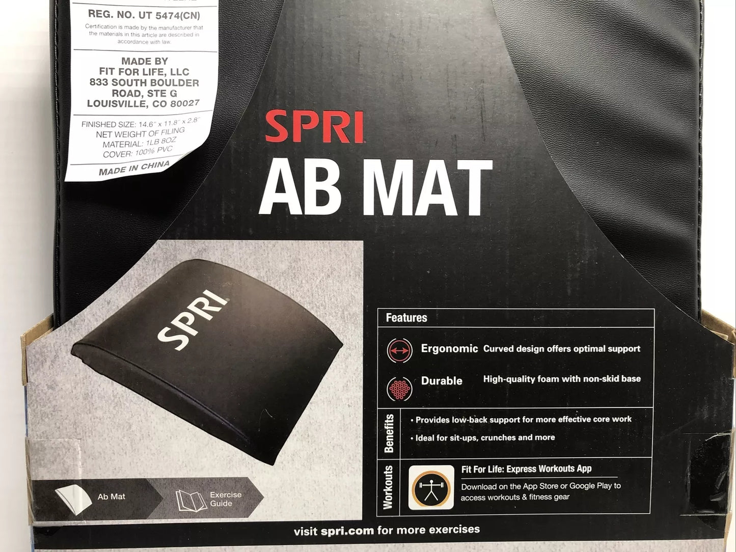 Ab Mat Low Back Ergonomic Support Foam Vinyl Pad with Exercise Guide SPRI