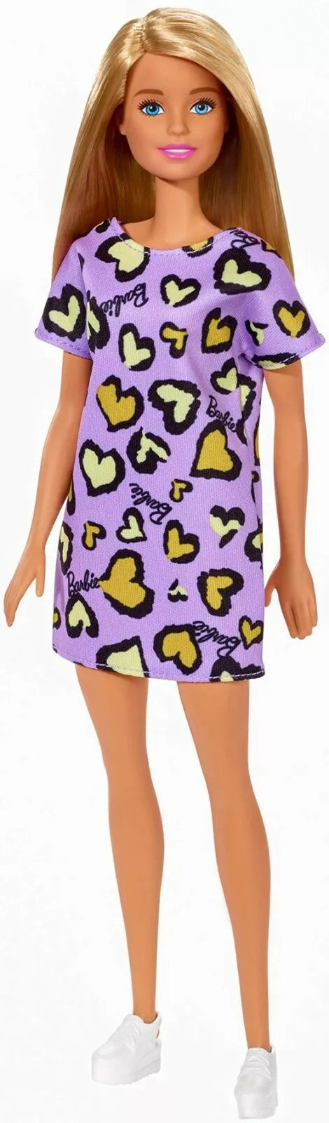 Barbie Fashionista Doll Blonde Chic Purple Dress Yellow Hearts