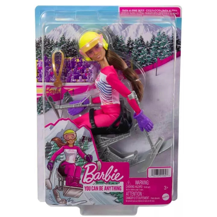 Barbie Doll Para Alpine Skier with Helmet Gloves Poles Sit Ski Trophy